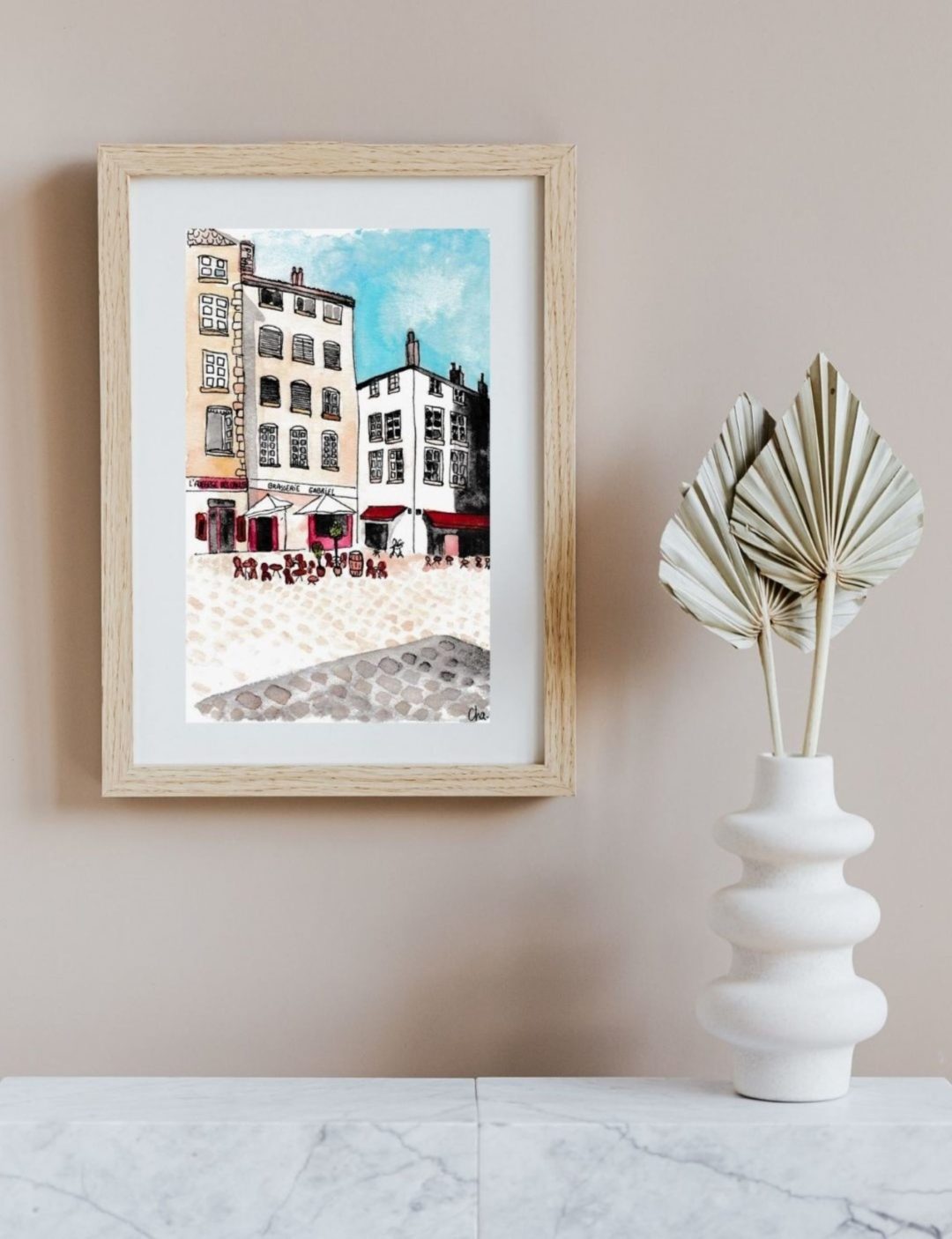 aquarelle-encadree-vieux-lyon-place-st-jean