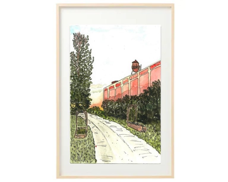 Aquarelle Contemporaine Signée – Représente Une Ruelle, Style Expressionniste – Paysage Unique